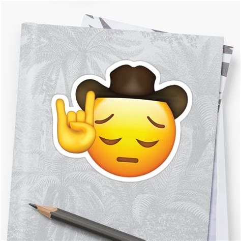 Sad Cowboy Hat Emoji Sticker Sticker By Cayutie Redbubble