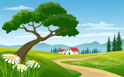 Beautiful Landscape Countryside With Farm 1308859 Vector Art At Vecteezy