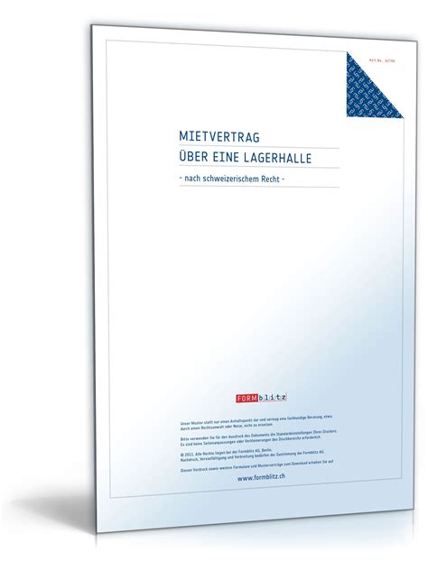 Die vorlagen werden monatlich von unseren experten für mietrecht aktualisiert. Mietvertrag Lagerhalle - Muster-Vertrag zum Download