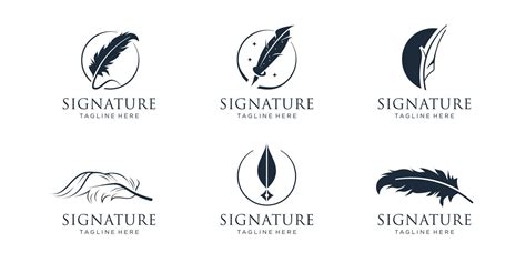 Set Of Quill Signature Logo Design Inspirationfeather Logoclassic