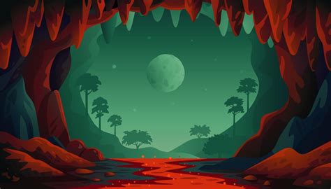 Jungle Vector Landscape Cave Landscape With An Underground Red River