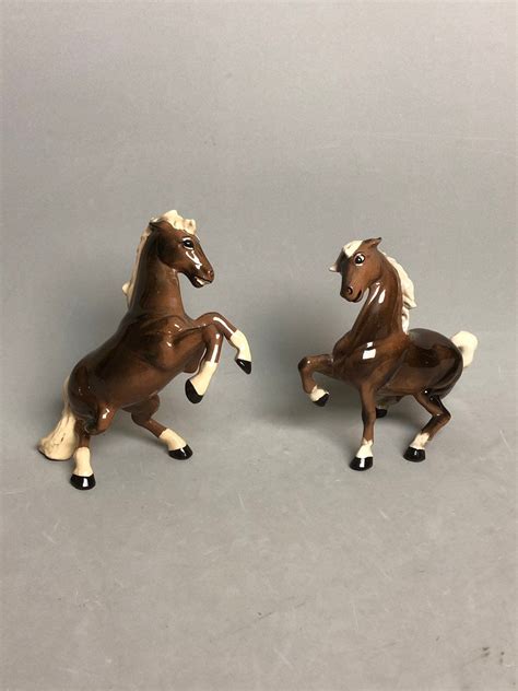 Pair Japanese Porcelain Brown Horses Figurines Beige Mane In Etsy