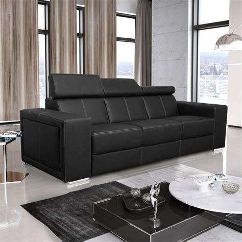 Canapé fixe 3 places design en PU noir Ivoria