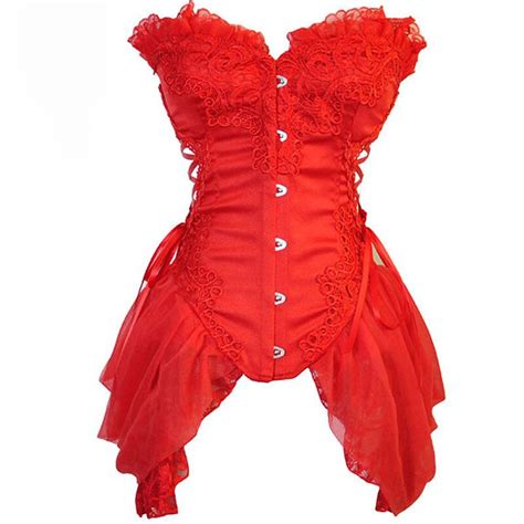 Red Lace Tulle Skirted Corselet Overbust Corset Victorian Corsets And Bustiers Sexy Gothic