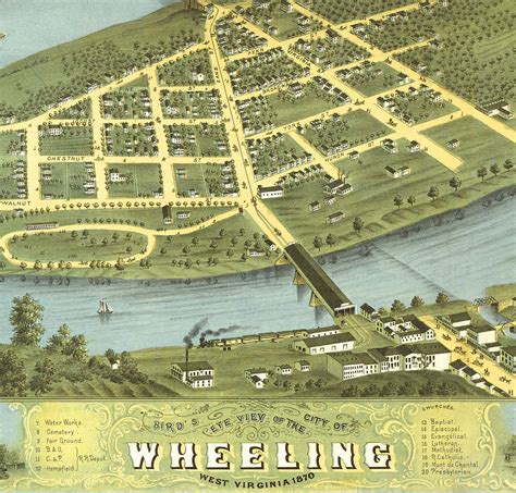 Wheeling West Virginia In 1870 Birds Eye View Map Aerial