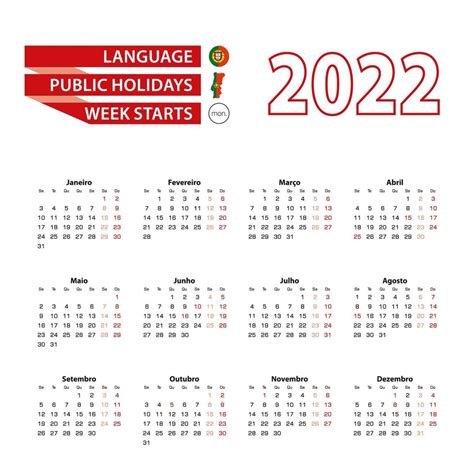 Calendario 2022 En Idioma Portugués Con Días Festivos El País De