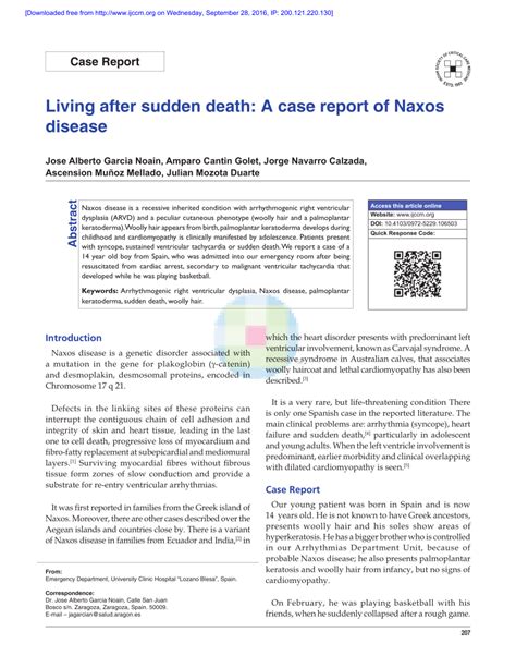 Pdf Living After Sudden Death A Case Report Of Naxos Disease