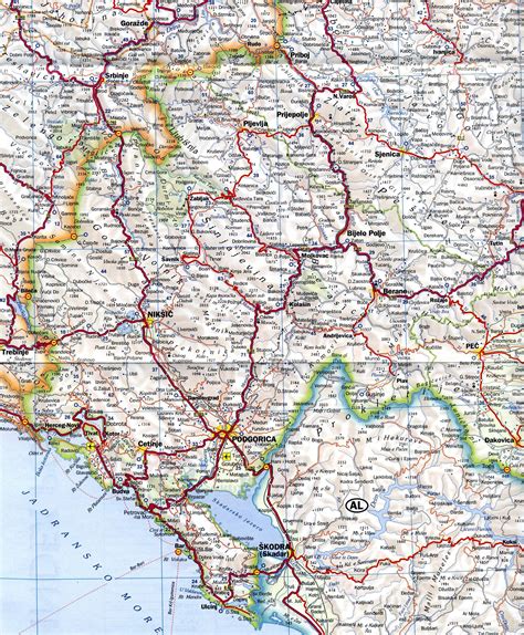 Detailed Road Map Of Montenegro Montenegro Detailed Road Map Vidiani