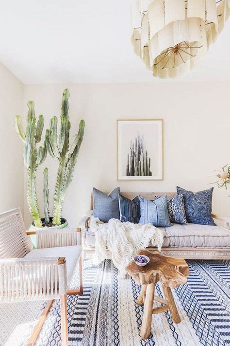 This Desert Inspired Living Room Features Calming Blue Textiles And