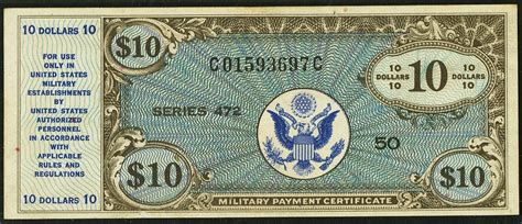 10 Dollars Military Payment Certificate Series 472world Banknotes