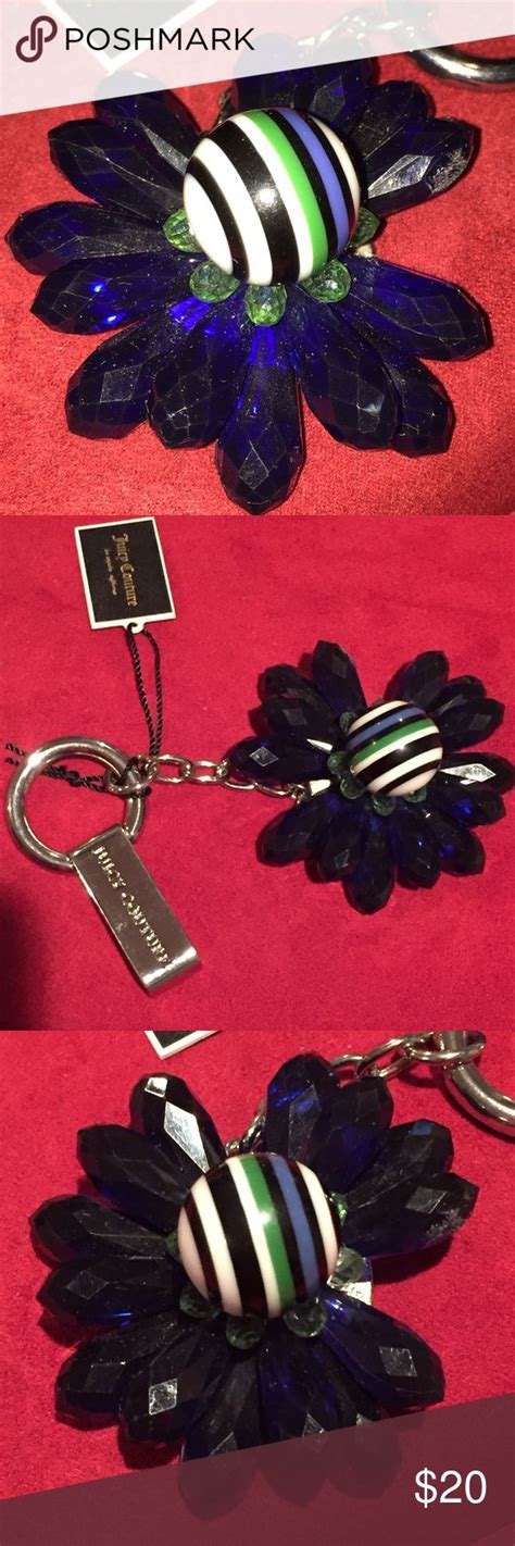 Free W 35 Purchase💙juicy Couture Flower Key Ring Royal Blue Flowers