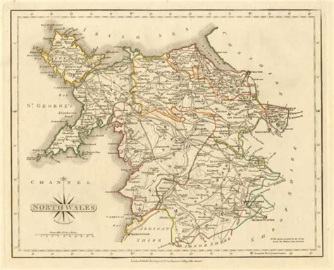 Antique Map Of North Wales By John Cary Original Outline Colour 1793