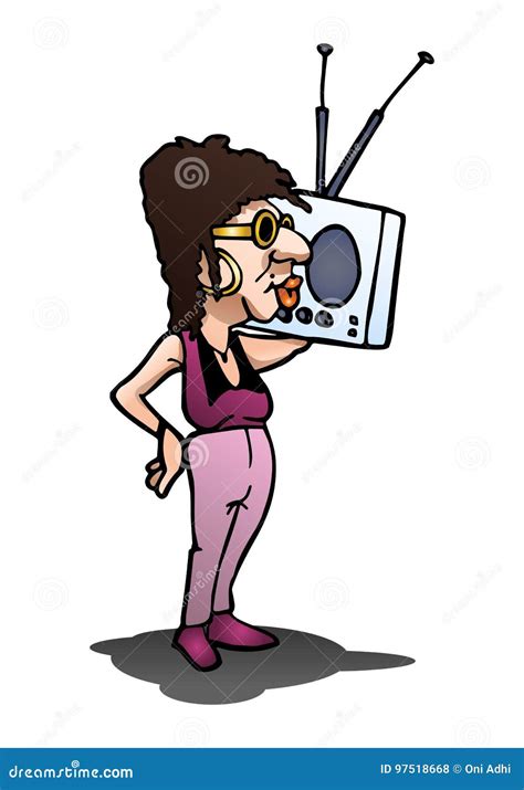 Woman Listening Radio On White Stock Illustration Illustration Of