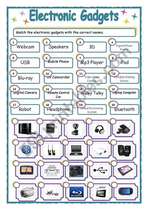 Electronic Gadgets Matching Esl Worksheet By Dingjai