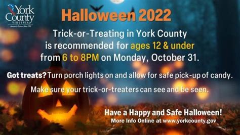 York County Trick Or Treat Hours And Halloween Safety