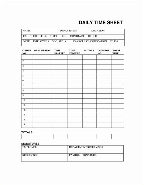 Printable Daily Time Sheets