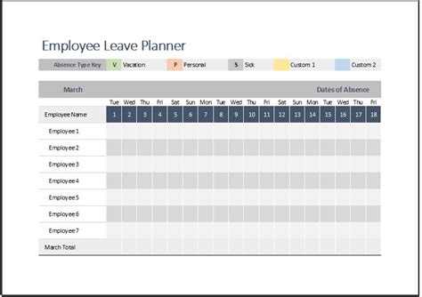 Leave Calendar Excel Template Blanca Myrtia