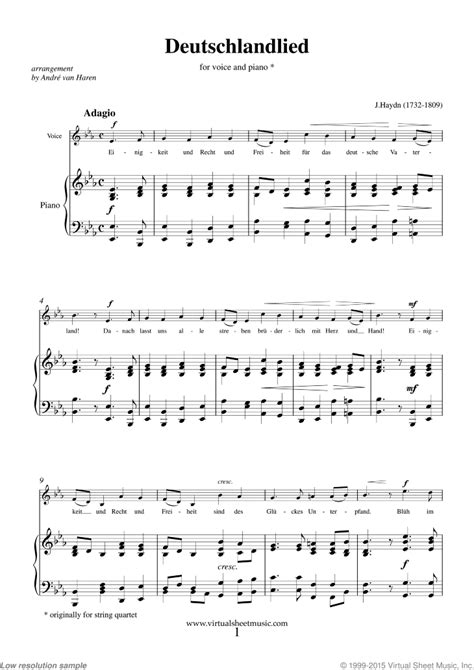 Deutschlandlied German Anthem Sheet Music For Piano Voice Or Other