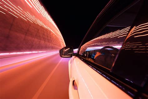 Pov Of Car Driving At Night City With Motion Blur Stock Photo Image
