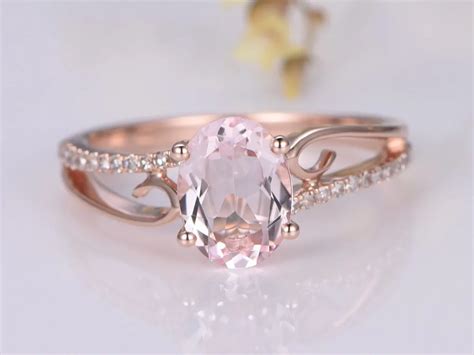 Myray 14k Rose Gold 6x8mm Oval Natural Genuine Pink Morganite Diamond