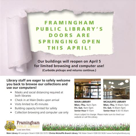 Framingham News Framingham Public Libraries To Reopen April 5th 2021