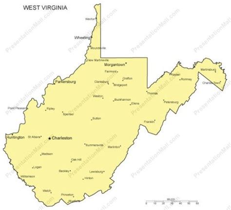 West Virginia Powerpoint Map Major Cities
