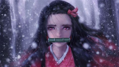 Обои на рабочий стол Kamado Nezuko Нэдзуко Камадо из аниме Kimetsu No