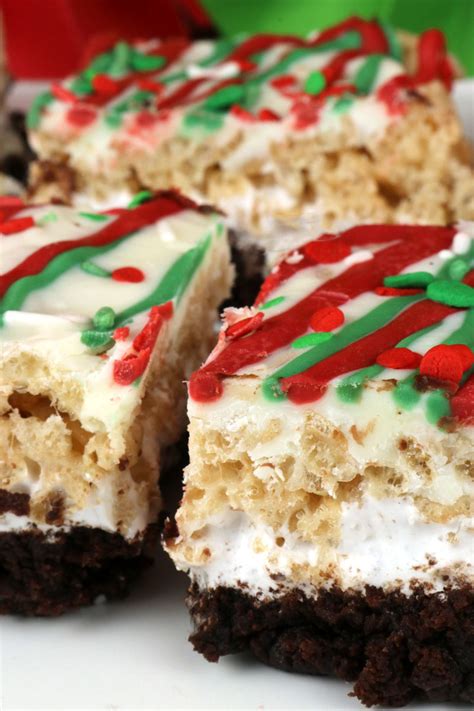 Combine two christmas classics to make a sweet treat to end all others: Christmas Brownie Rice Krispie Treats - Two Sisters