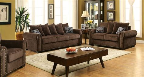 Cm6127 Sf Transitional Style Brown Chenille Fabric Sofa Set Luchy