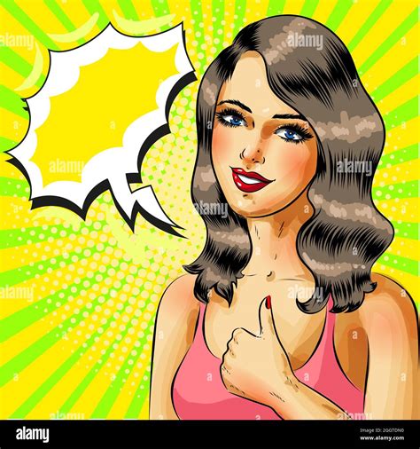 vector retro pop art woman showing thumb up stock vector image and art alamy