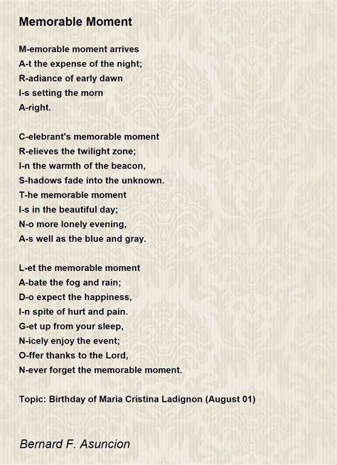 Memorable Moment Poem By Bernard F Asuncion Poem Hunter Vrogue