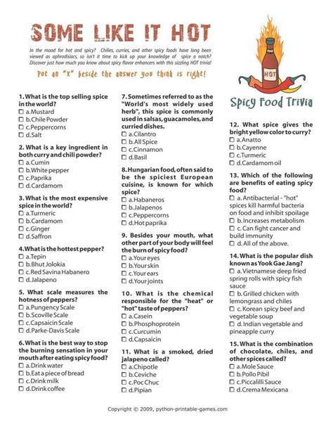 A beginner's quiz to help break the . Foods & Drinks Games: Hot and Spicy Food Trivia #affiliate ...