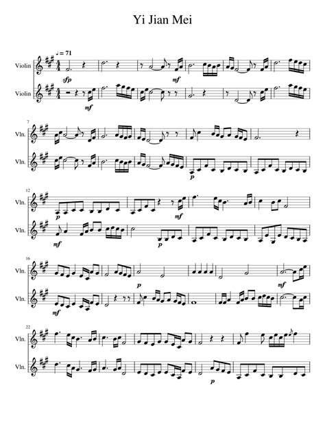 Yi Jian Mei 一剪梅 Xuehuapiaopiao Violin Duet Sheet Music For Violin