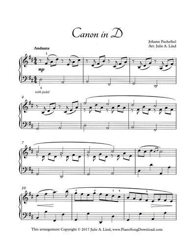 Easy notes sheet music in d mayor for pachelbel's canon. Pachelbel Canon in D, printable digital PDF sheet music ...