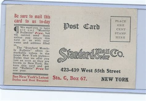 Vintage 1 Cent Standard Mail Order Company Return Post Card Unusued Ebay