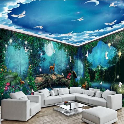 beibehang dream fairy tale forest moonlight house photo wall paper 3d mural backdrop art