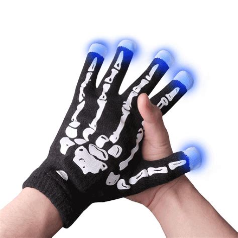 Halloween Skeleton Hand Led Flashing Gloves Light Up Fingertip Mittens