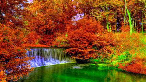 Waterfalls On The Yarrow River In Bright Autumn Colors Hdr Hd Wallpaper