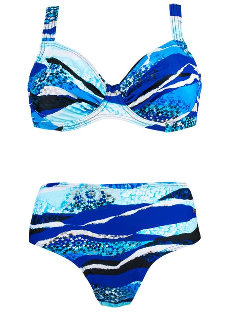 Naturana Naturana BLUE Wave Print Underwired Bikini Set Size 10