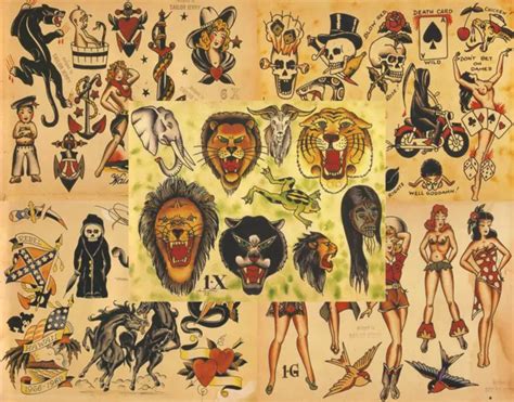 Sailor Jerry Traditional Vintage Style Tattoo Flash 5 Sheets 11x14 Old