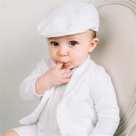 Miles White Terry Newsboy Cap Boy Christening Outfit Baby Outfits