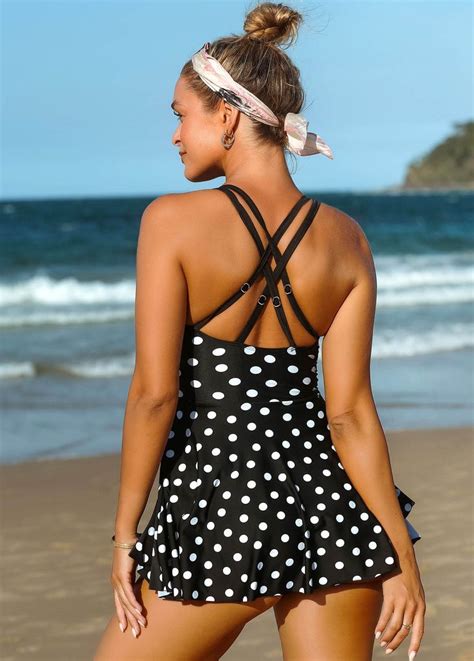 Polka Dot Criss Cross Back Swimdress And Shorts Usd 3098 In 2021 Swim Dress