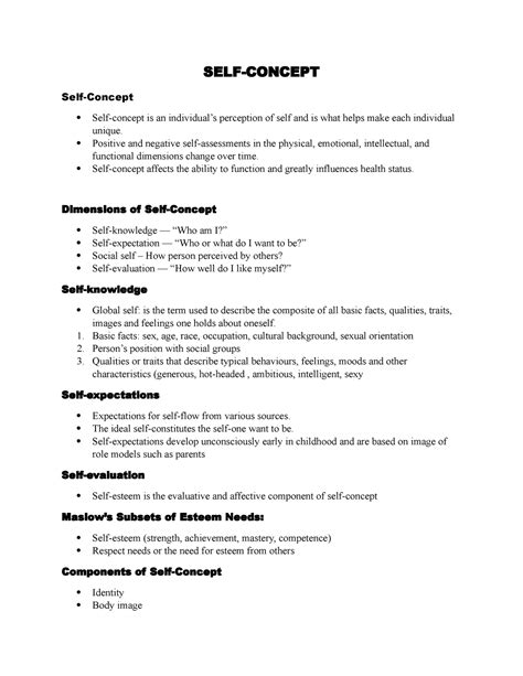 Lecture Notes About SELF Concept IN NSTP (CWTS) - SELF-CONCEPT Self