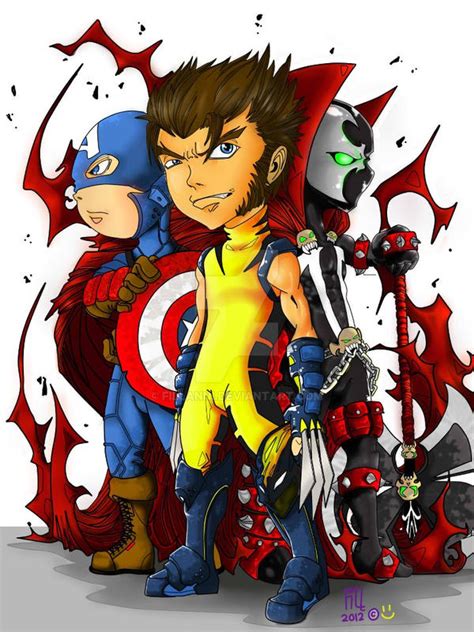 Captain America Wolverine And Spawn Chibi Xd By Fillanni On Deviantart