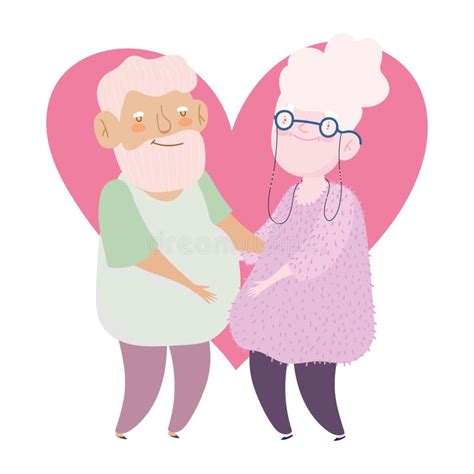 Happy Grandparents Day Grandpa And Grandma Together Heart Love Cartoon
