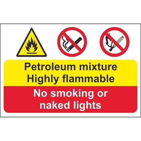 Petroleum Mixture Highly Flammable No Smoking Or Naked Lights Signs Fire Prevention