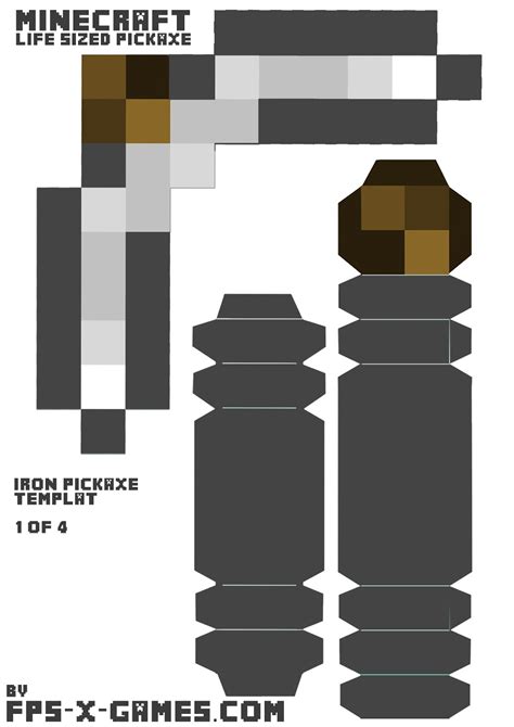 Minecraft Iron Pickaxe Printable Papercraft Template Cut Out 14