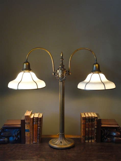 Large Majestic Slag Glass Partners Desk Lamp From Stidwillsantiques On