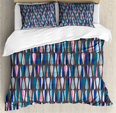 Mid Century Duvet Cover Set Modern Style Retro Pattern With Droplet