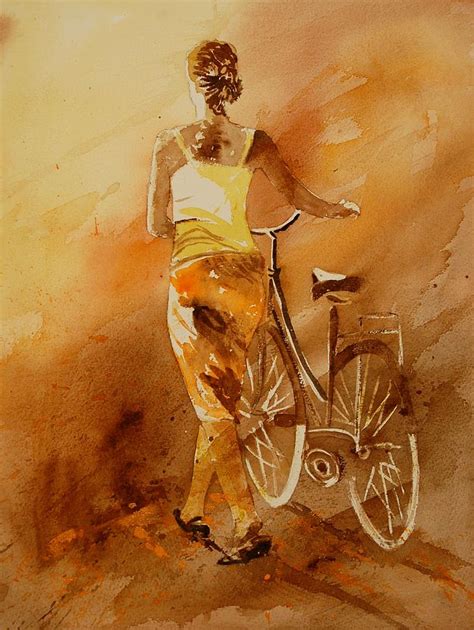 Watercolor With My Bike Painting By Pol Ledent